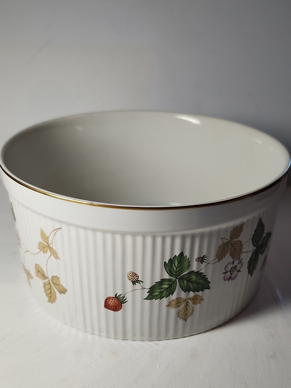 Wedgwood White Porcelain Bowl with Strawberry and Gold Trim England